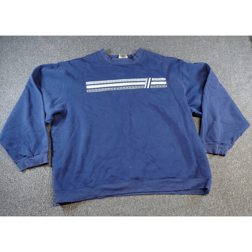 Adidas Sweatshirt Men 2XL Blue Vintage Graphic Crew Neck Pullover Streetwear